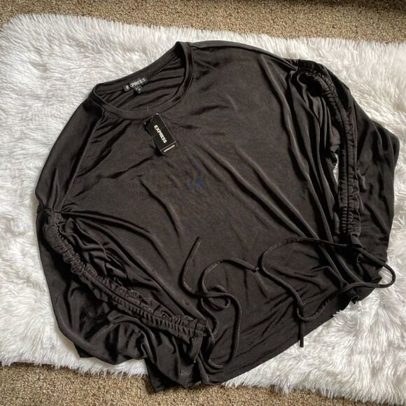 Express Black Scrunched Tie Sleeves Top NEW Size XS - Picture 1 of 7